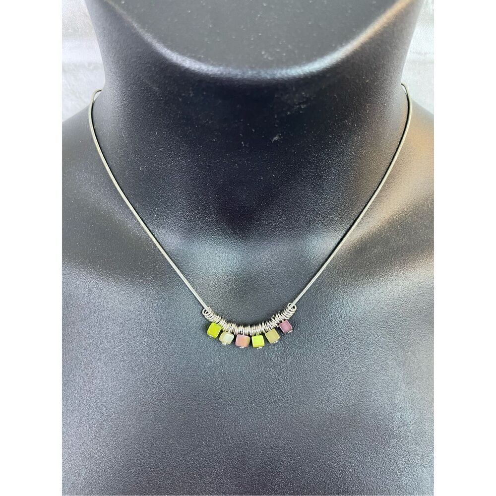 Lia Sophia GRAPPLE Purple & Green Glass Cat’s Eye Blocks Necklace